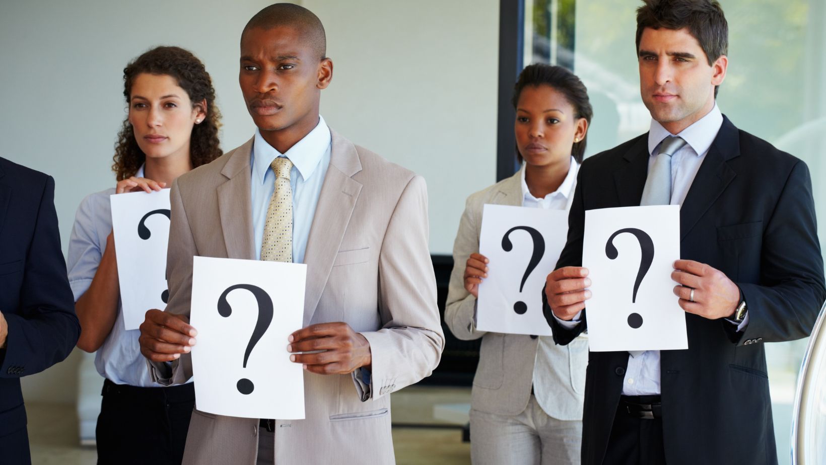 business people asking questions